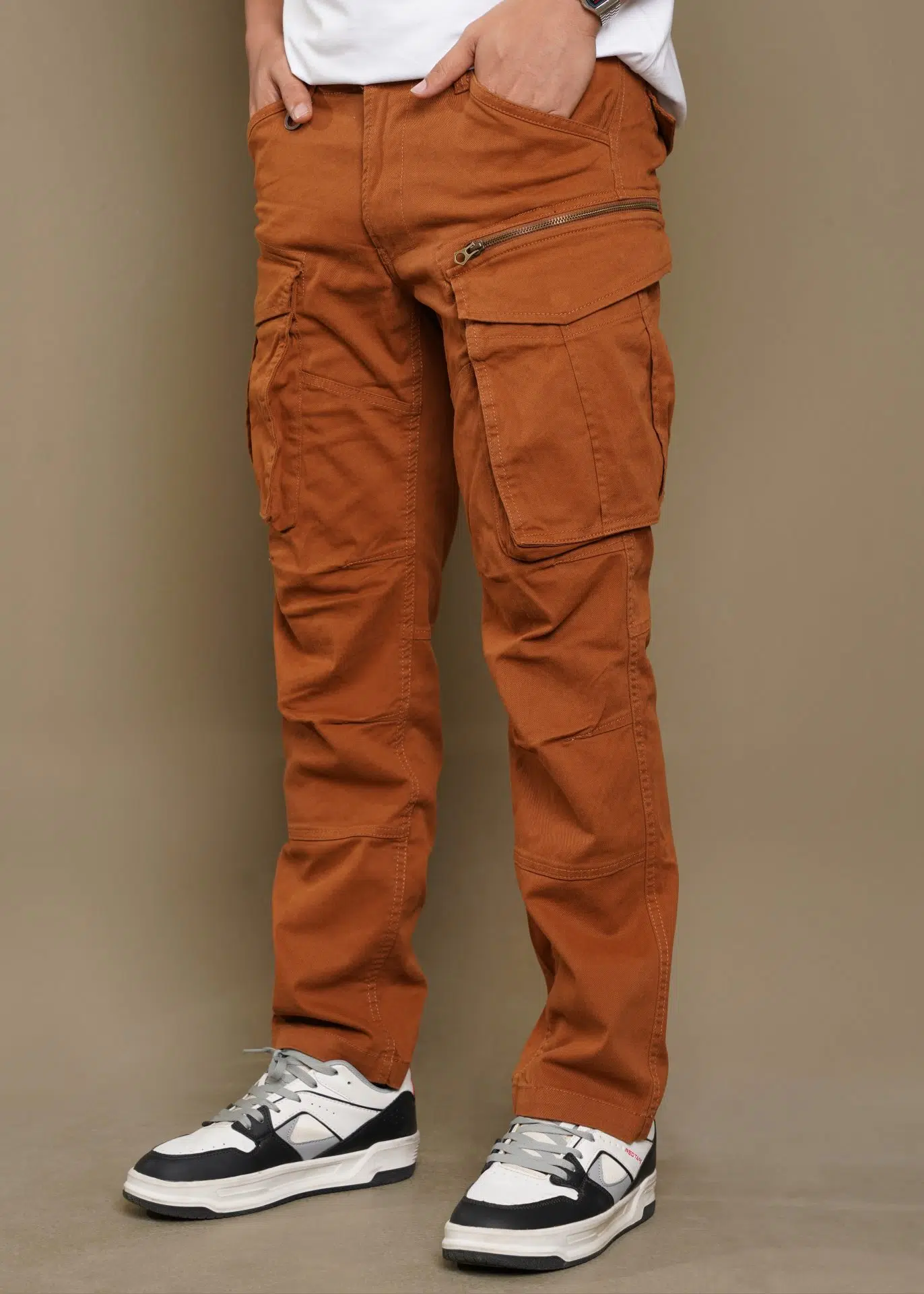 Cargo Chinos Slim fit six Pocket with chain ( Orange) - Image 2