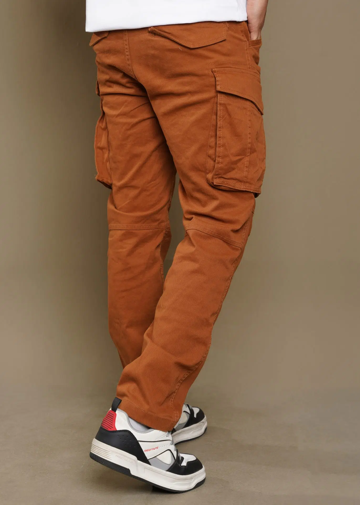 Cargo Chinos Slim fit six Pocket with chain ( Orange) - Image 3
